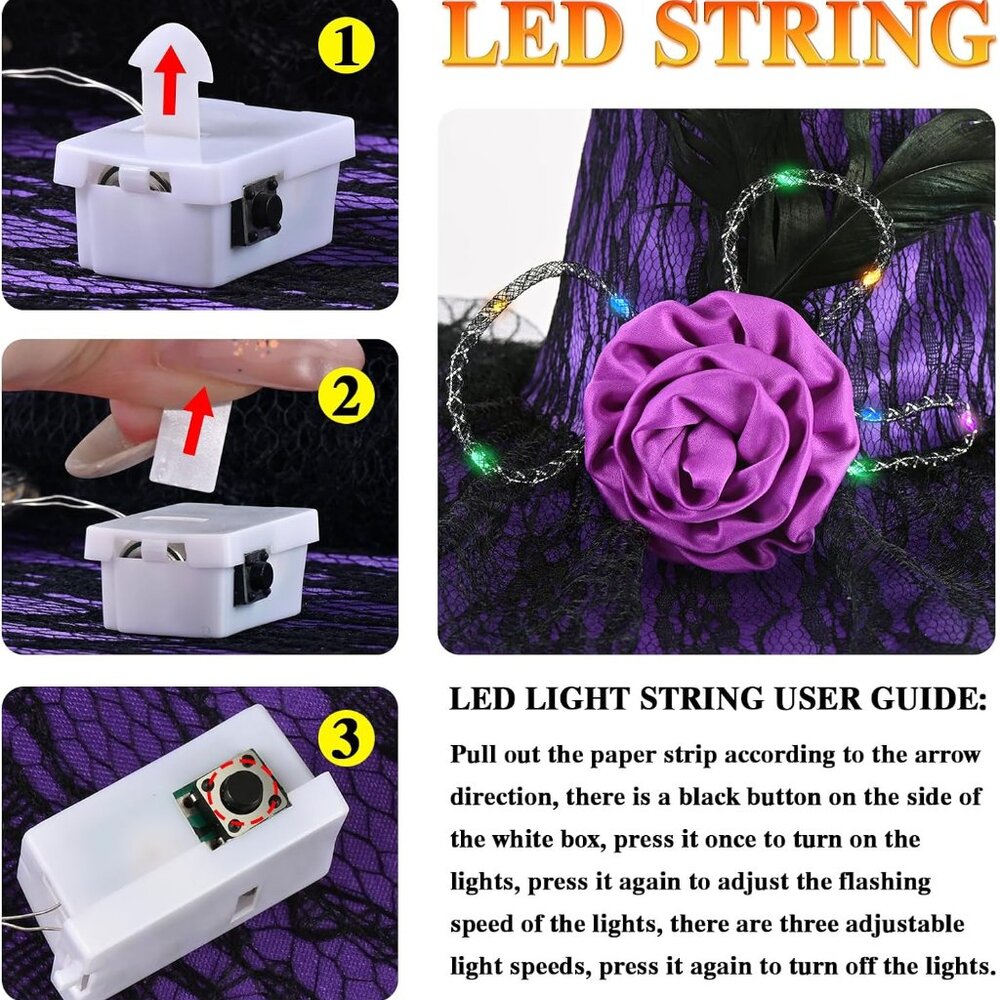 Halloween Witch Hat, Light Up Witch Hats for Women Costume Accessory Cosplay Par - Picture 5 of 7